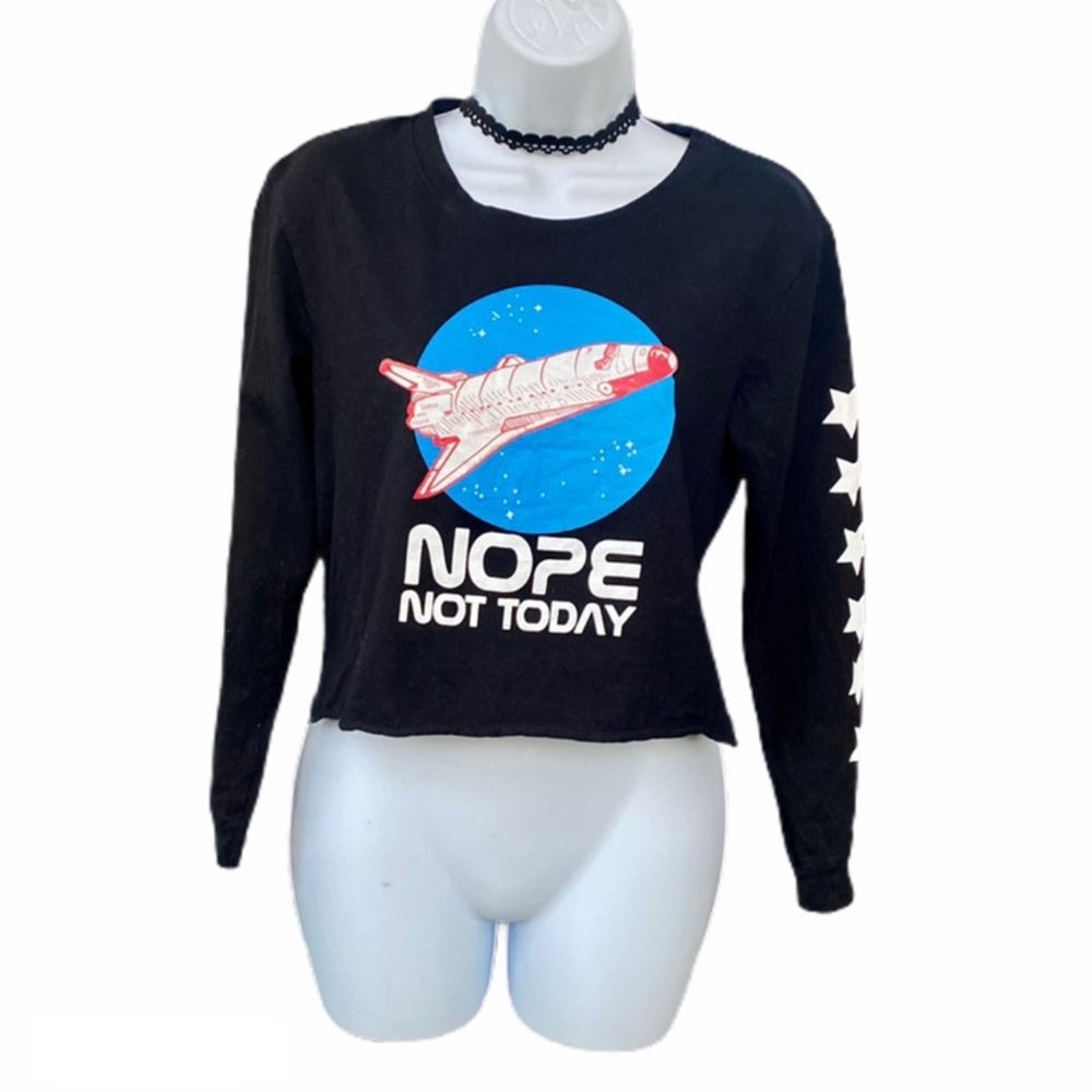 Nope Not Today Black Graphic Long-Sleeve Crop Top